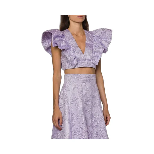 Philosophy Di Lorenzo Serafini Floral-Jacquard V-Neck Ruffled Top