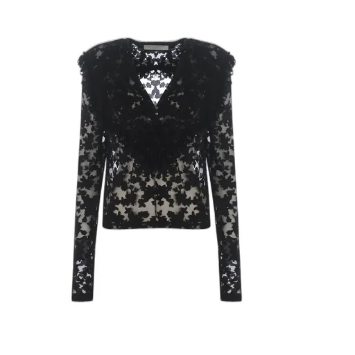 Philosophy Di Lorenzo Serafini Floral-Motif V-Neck Semi-Sheer Blouse