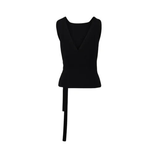 Patou Ribbed-Knit V-Neck Wrap Top