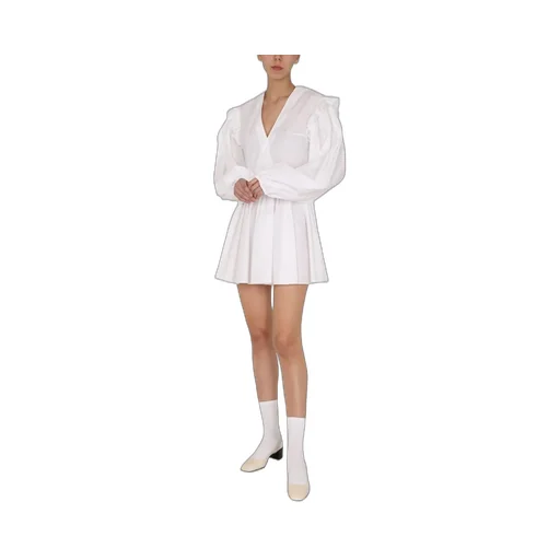 Patou Ballon Sleeved V-Neck Mini Dress