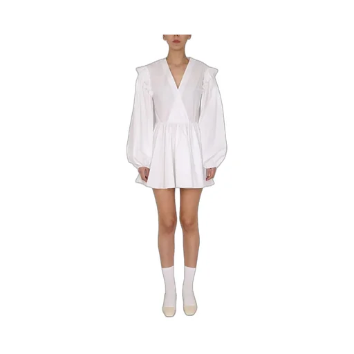 Patou Ballon Sleeved V-Neck Mini Dress