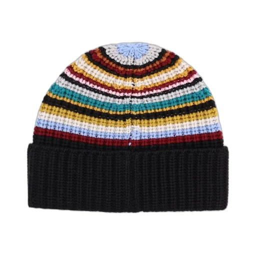 Paul Smith Logo Patch Striped Ribbed Beanie
