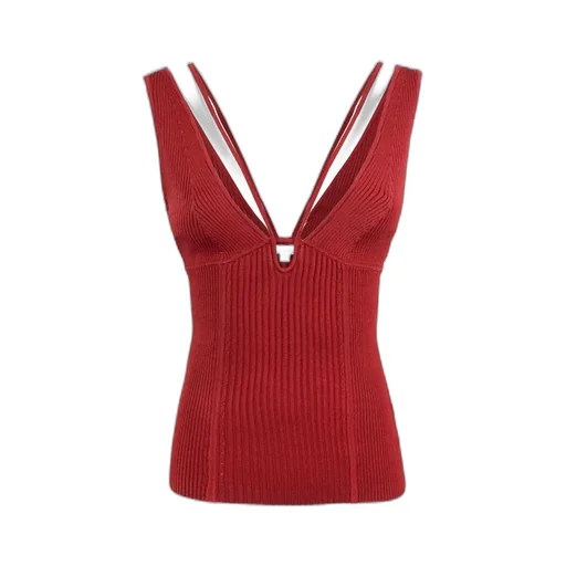 Patrizia Pepe V-Neck Ribbed Sleeveless Top