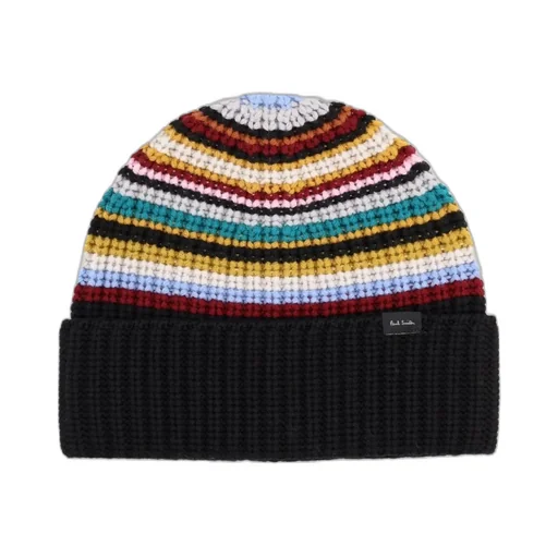 Paul Smith Logo Patch Striped Ribbed Beanie