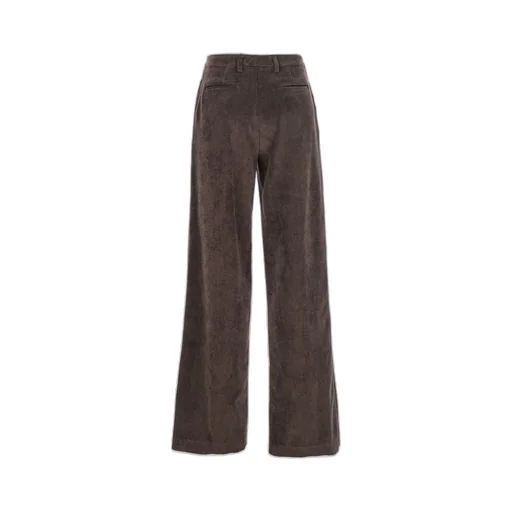Plain Ribbed Velvet High-Waist Pants