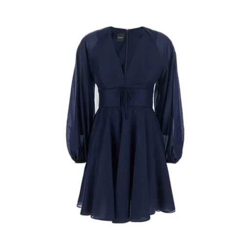 Plain V-Neck Puff-Sleeve Mini Dress