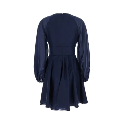 Plain V-Neck Puff-Sleeve Mini Dress