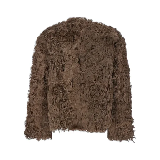 Plain Collarless Toggle Fur Jacket
