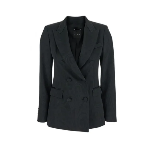 Plain Damask Double-Breasted Jacket