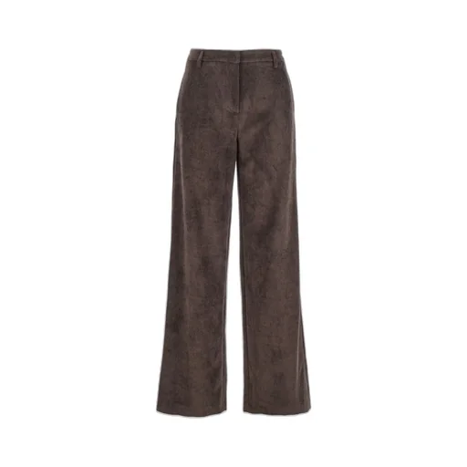 Plain Ribbed Velvet High-Waist Pants