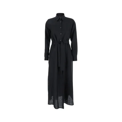Plain Dress With Classic Collar And Adjustable Hem