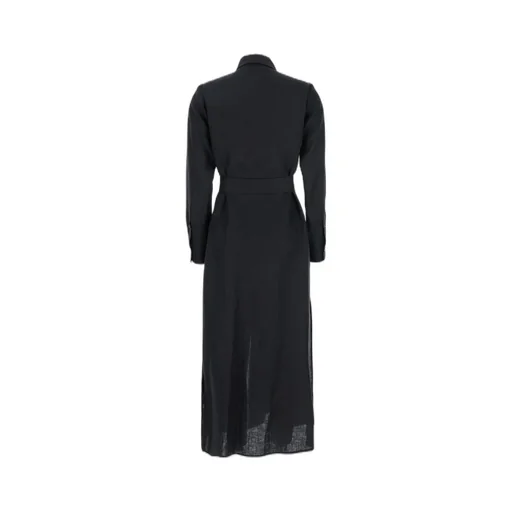 Plain Dress With Classic Collar And Adjustable Hem