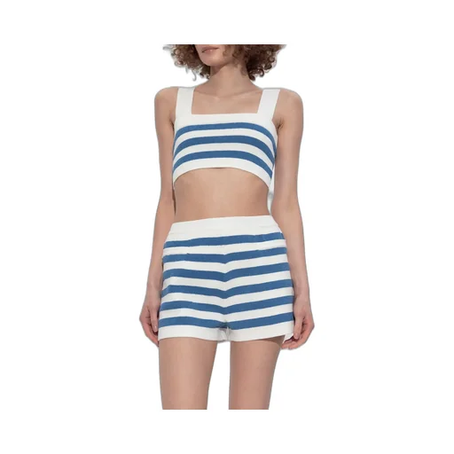 Posse Ari Striped Ribbed-Knit Cropped Top