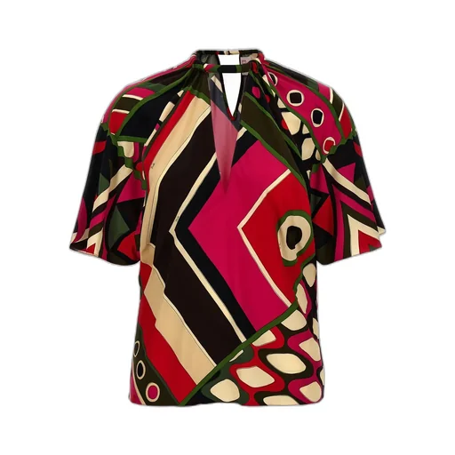 Pucci Vivara-Printed V-Neck Cap-Sleeved Blouse
