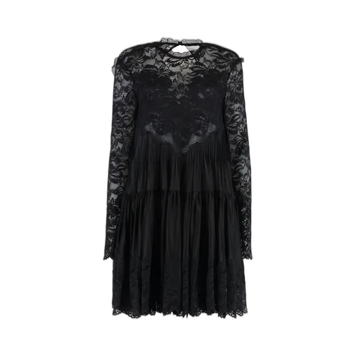 Paco Rabanne Lace-Panel Ruffled Midi Dress