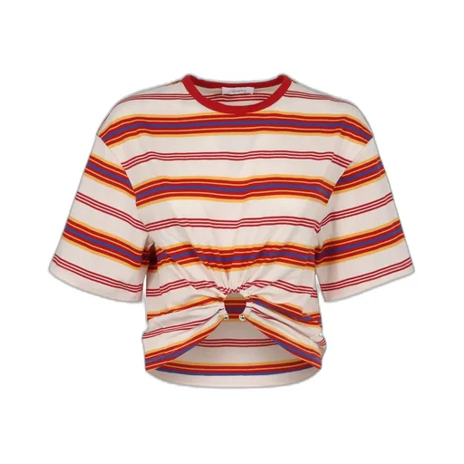 Paco Rabanne Ring Detailed Striped Cropped T-Shirt