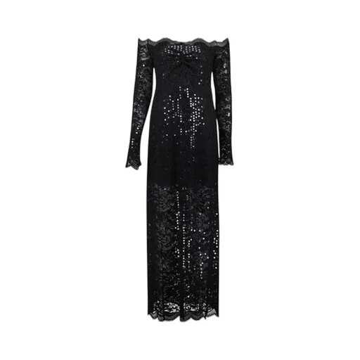 Paco Rabanne Sequin-Embroidered Lace Long Dress
