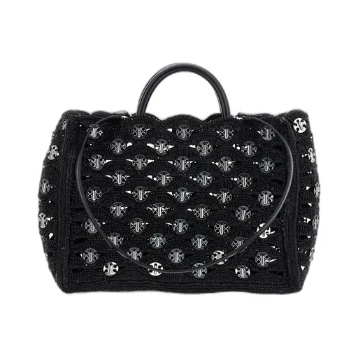 Paco Rabanne Disc Detailed Woven Tote Bag