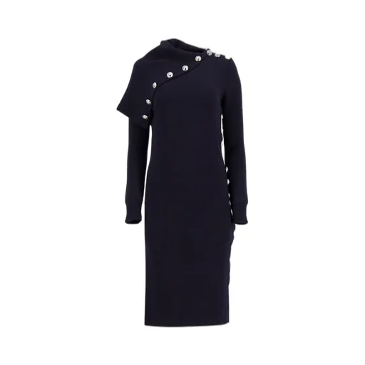 Paco Rabanne	Long Sleeved Asymmetric Button Ribbed Dress