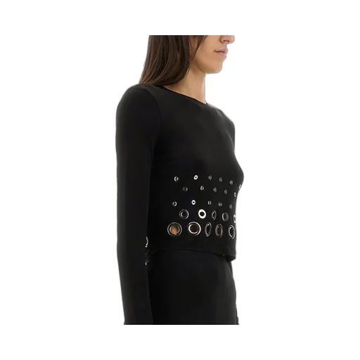 Paco Rabanne Eyelet Crop Logo Plaque Top