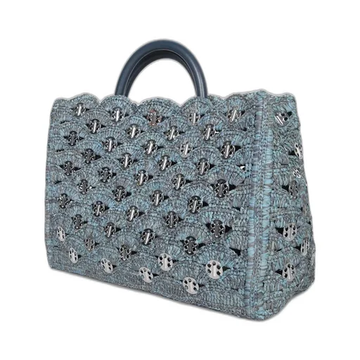 Paco Rabanne Iconic 1969 Discs Detailed Denim Tote Bag