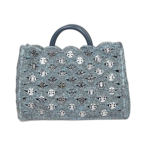 Paco Rabanne Iconic 1969 Discs Detailed Denim Tote Bag