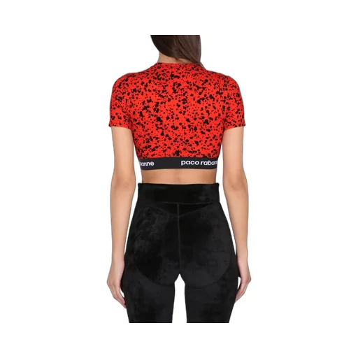 Paco Rabanne Paint-Splatter Print Logo-Band Crop Top