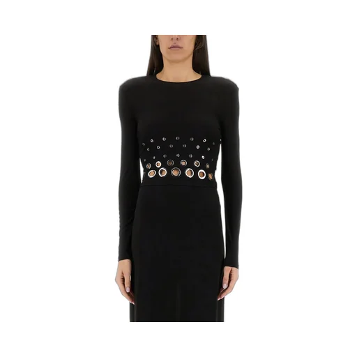 Paco Rabanne Eyelet Crop Logo Plaque Top