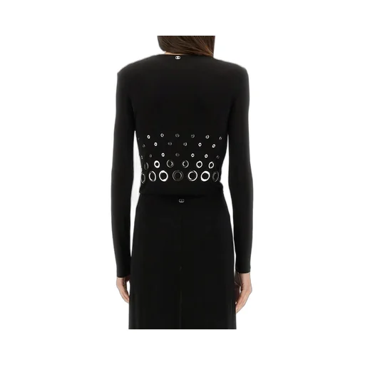 Paco Rabanne Eyelet Crop Logo Plaque Top
