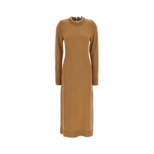 Paco Rabanne Chain-Embellished Long-Sleeved Knitted Dress
