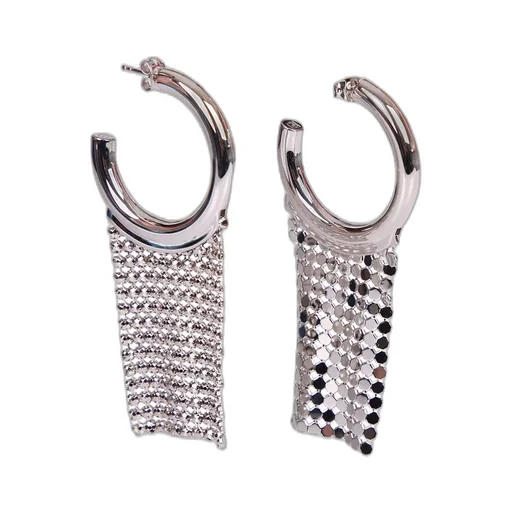 Paco Rabanne Mesh-Trimmed Hoop Hanging Earrings