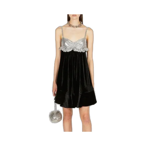 Paco Rabanne Two-Toned Chainmail Velvet Mini Dress