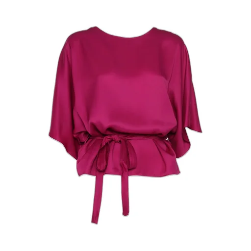 P.A.R.O.S.H. Tied-Waist Crewneck Satin Blouse
