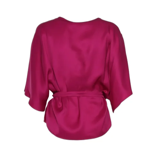 P.A.R.O.S.H. Tied-Waist Crewneck Satin Blouse