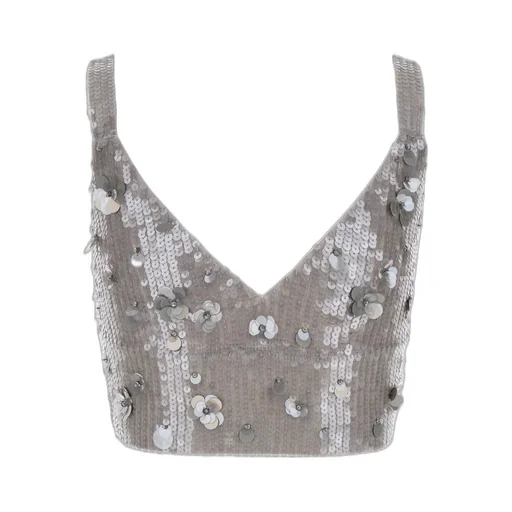 P.A.R.O.S.H. Sequin-Embellished Sleeveless Cropped Top
