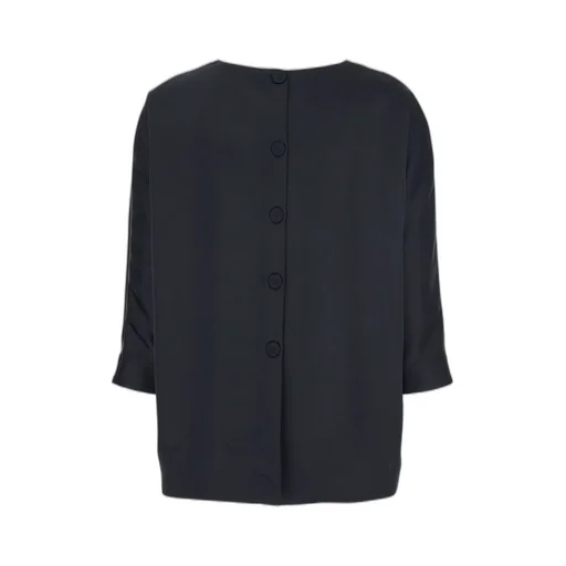Plain Button-Front Three-Quarter Sleeve Top