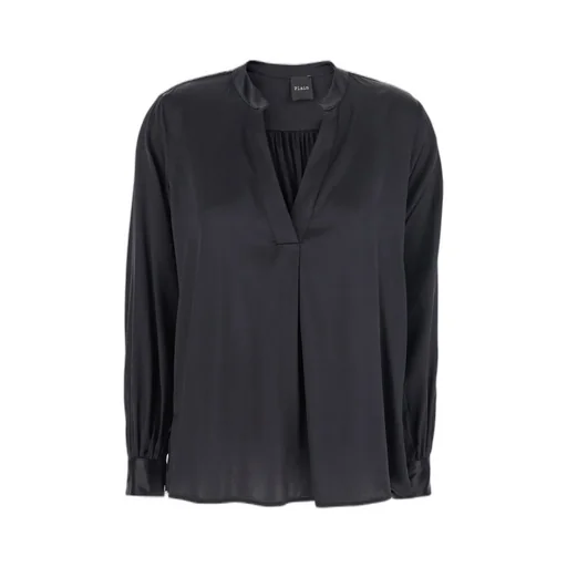 Plain V-Neck Buttoned-Cuff Blouse