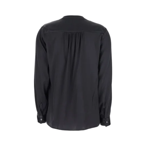 Plain V-Neck Buttoned-Cuff Blouse