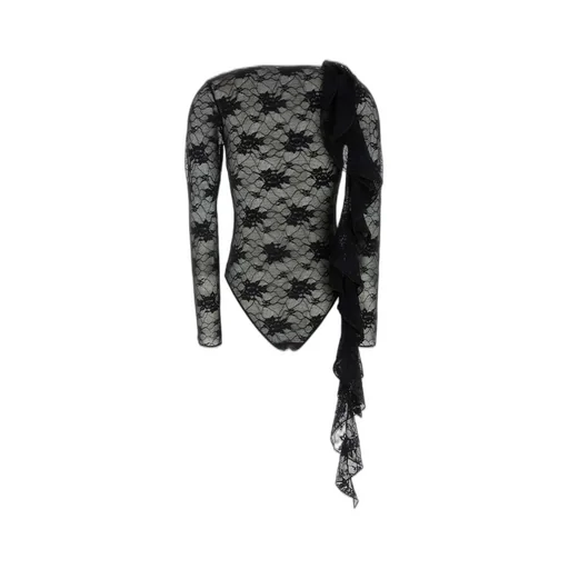 OsÉRee Attached Scarf Floral Lace Volant Bodysuit