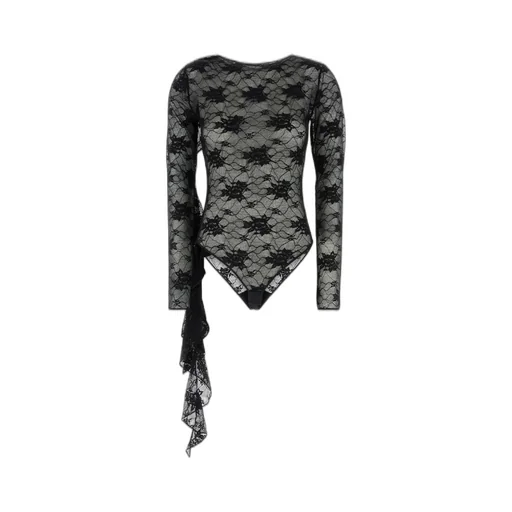 OsÉRee Attached Scarf Floral Lace Volant Bodysuit