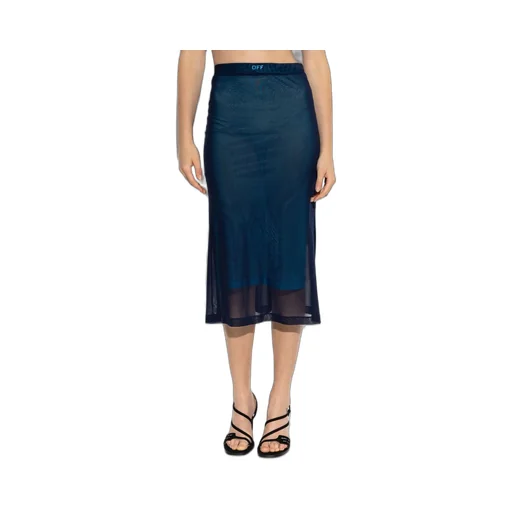 Off-White Straight Hem Mesh Midi Skirt