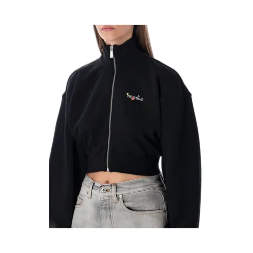 Off-White Floral Arrows Printed Cropped Zipped Sweatshirt
