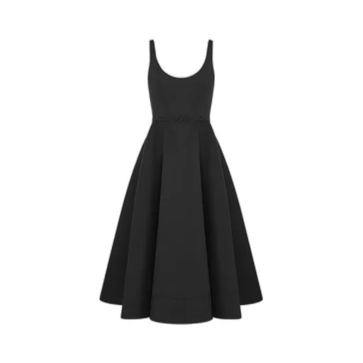 Mid-Length Flared Dress With Belt