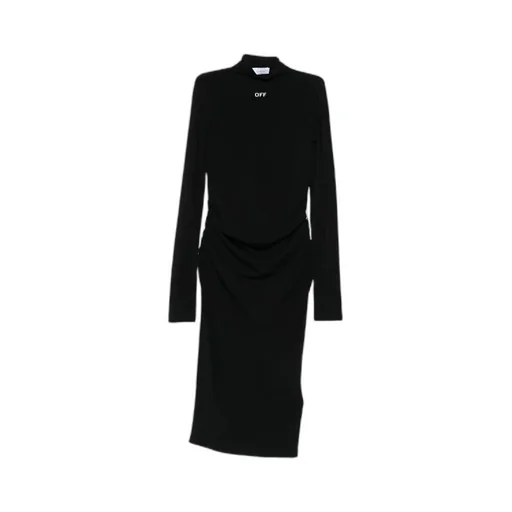 Off-White Logo Printed Long-Sleeved Dress