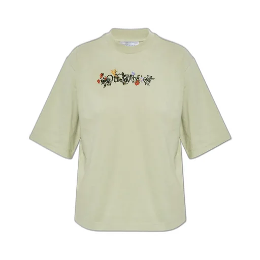 Off-White Floral Logo Embroidered Crewneck T-Shirt