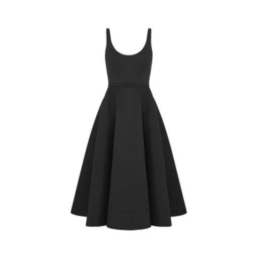 Mid-Length Flared Dress With Belt