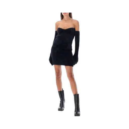 Off-White Fuzzy Gloves Knitted Mini Dress