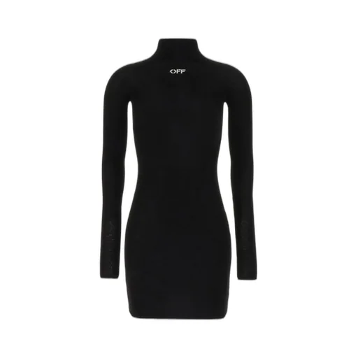 Off-White High-Neck Knitted Mini Dress