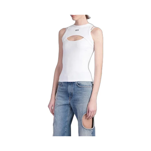 Off-White Cut-Out Detailed Ribbed Sleeveless Top