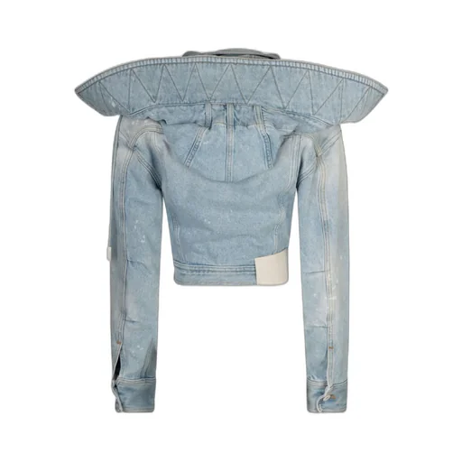Off-White Distressed Cropped Button-Up Denim Jacket